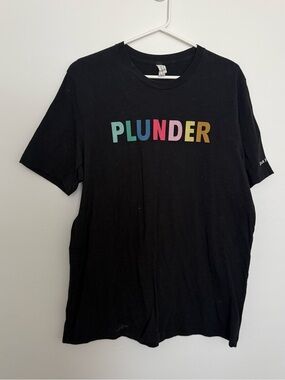 Plunder Black Tee with Multicolor Block Lettering